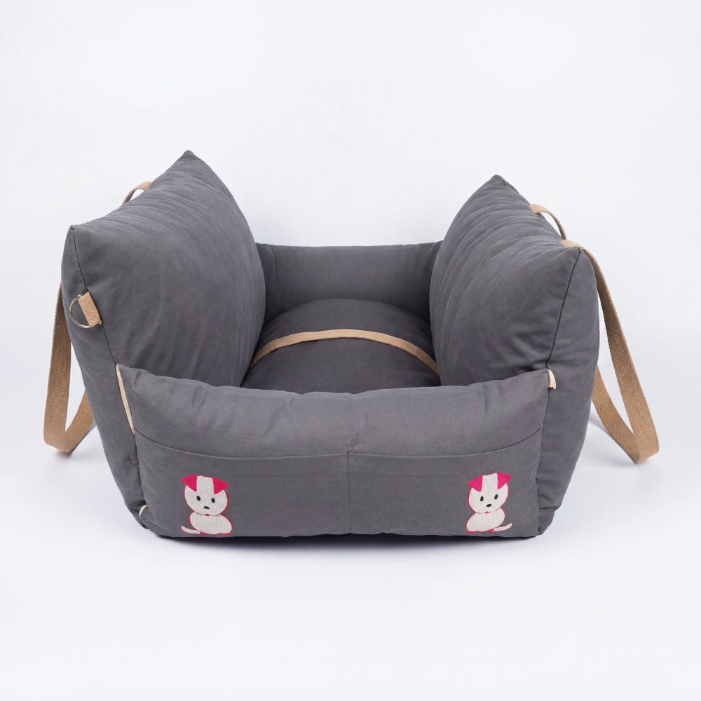 Petter World Car Travel Bed with Safety Leash for Dogs and Cats (Autumn Gray)