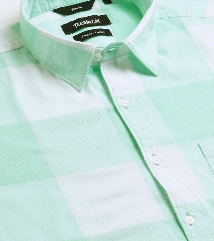 Green Check Mens Half Sleeve Shirt