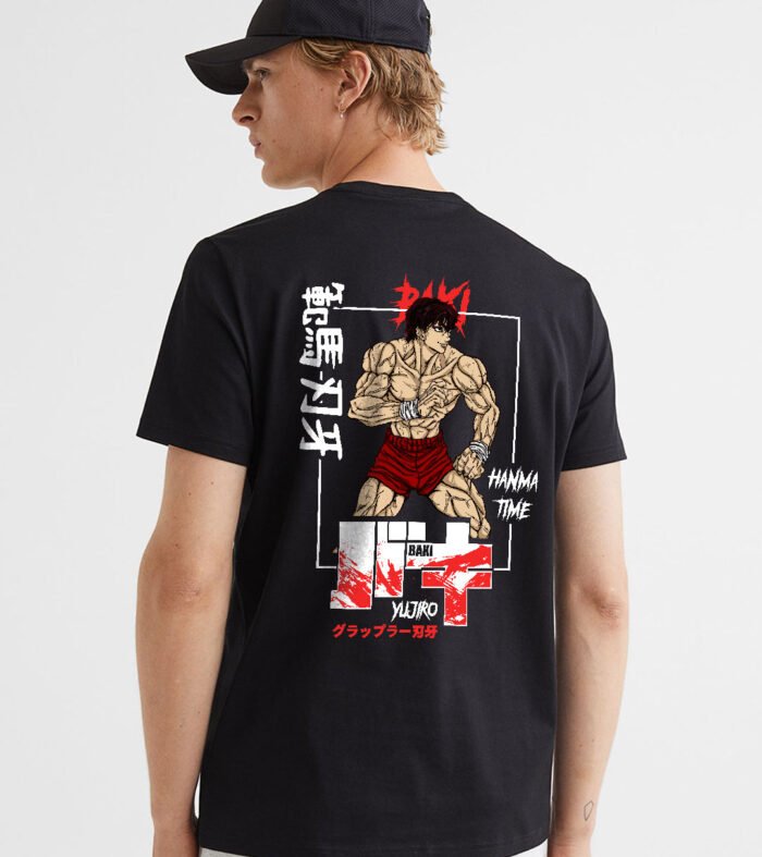 Hanma Yujiro Men Black Half Sleeve T Shirt
