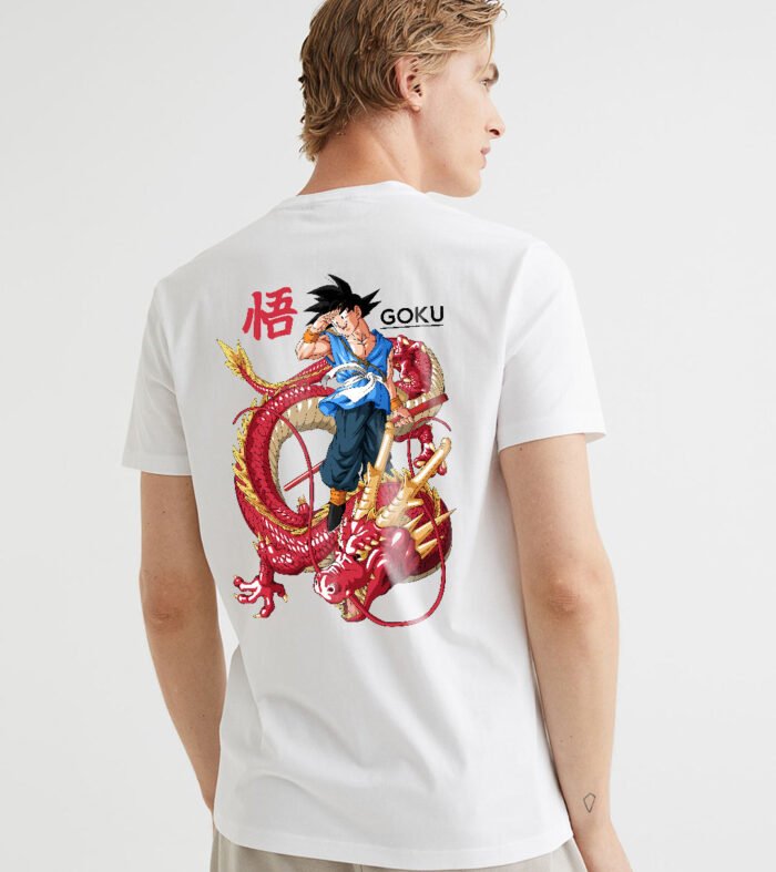 Goku Men Regular Fit White Half Sleeve T-Shirt