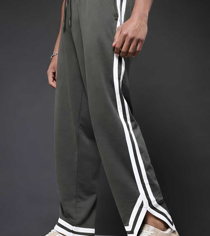 Men Premium Terry Jogger with Side Stripes - Olive Green