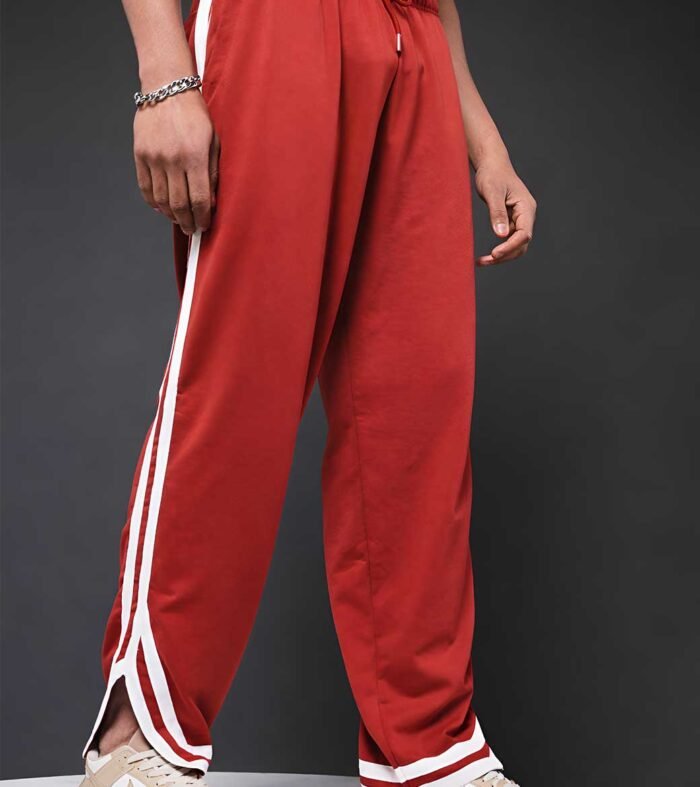 Men Premium Terry Jogger with Side Stripes - Rust