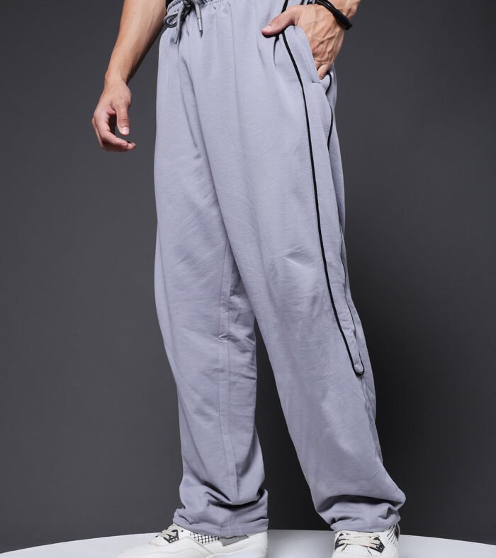 Men Premium Terry Jogger with Side Stripes - Ash Grey