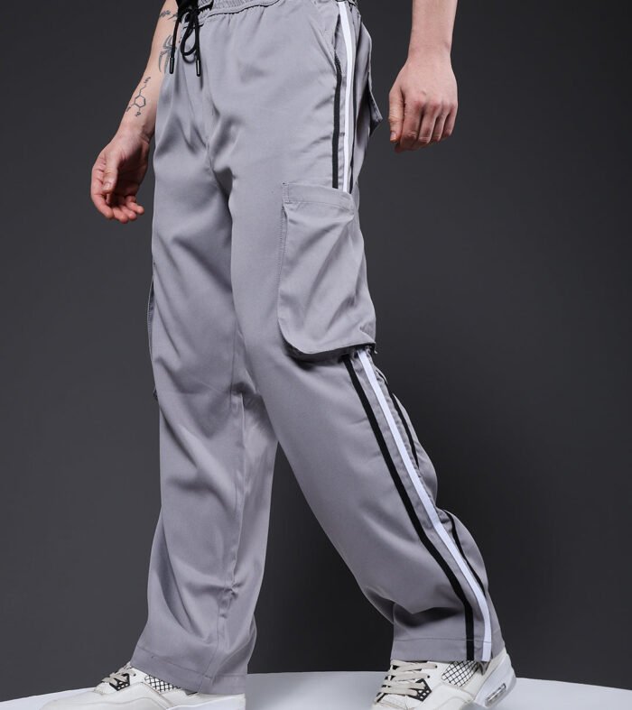 Men Striped Cargo Joggers - Ash Grey