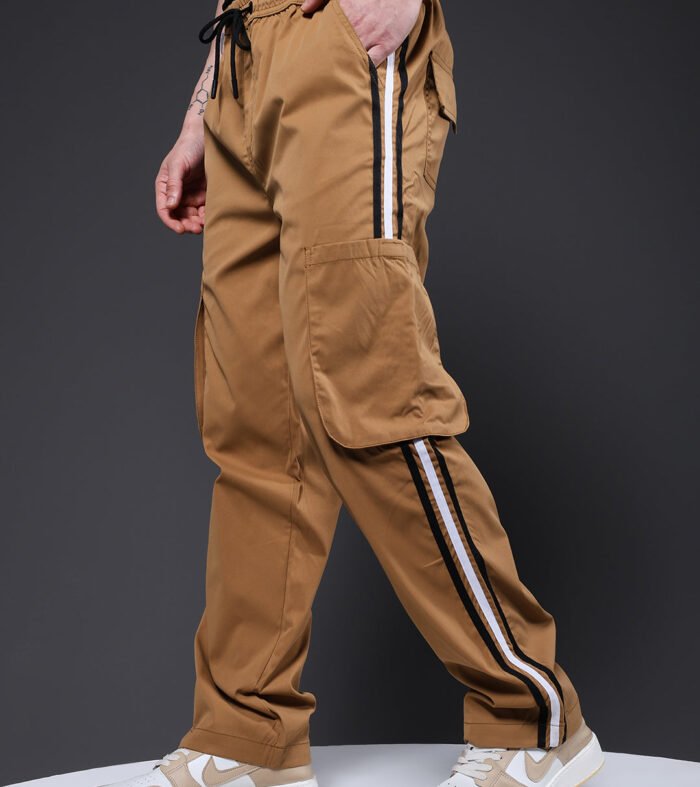 Men Striped Cargo Joggers - Khaki