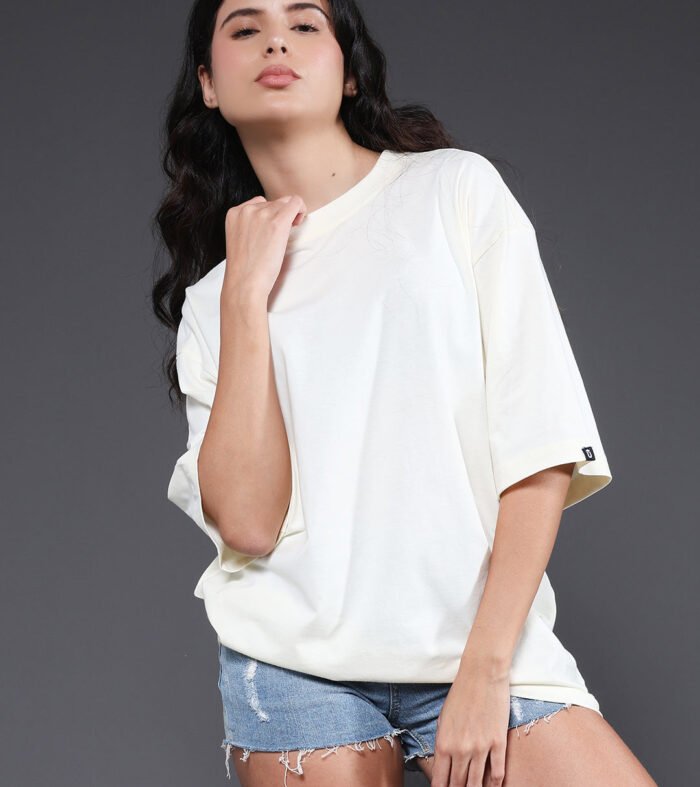 Solid Women Oversized T-Shirt - Off White