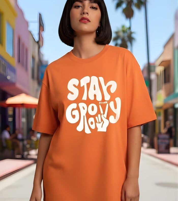 STAY GROOVY Women Graphic Oversized Printed T-Shirt