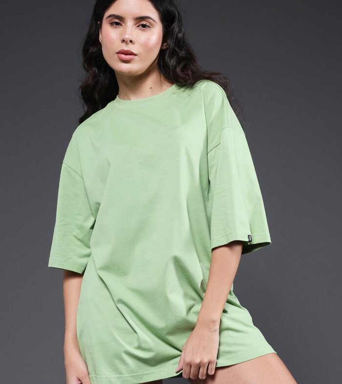 Solid Women Oversized T Shirt Pista Green