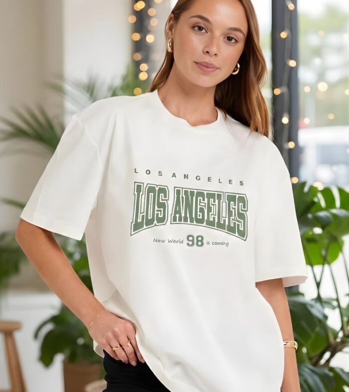 LOS ANGELES Women Graphic Oversized Printed T-Shirt