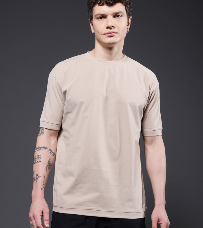 Hamo Solid Men Oversized T-Shirt - Beige