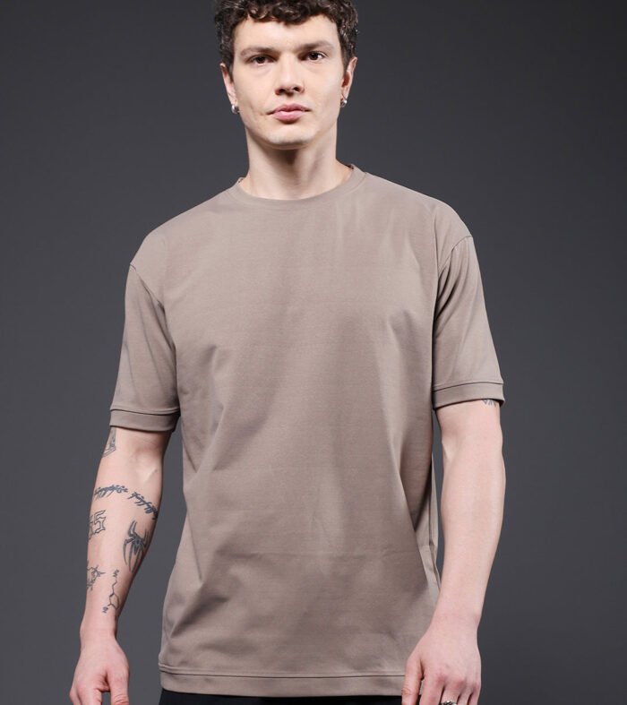 Hamo Solid Men Oversized T-Shirt - Mud