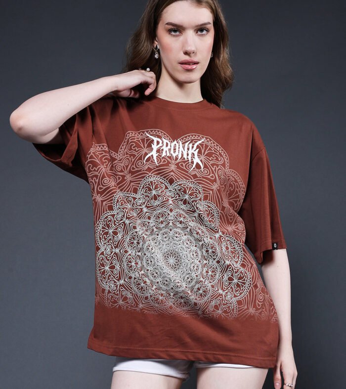 Mandala Roots Puff Printed Women Premium Oversized T-Shirt
