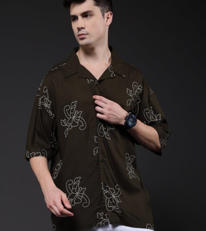 Mens Half Sleeve Casual Shirt  – Olive Green