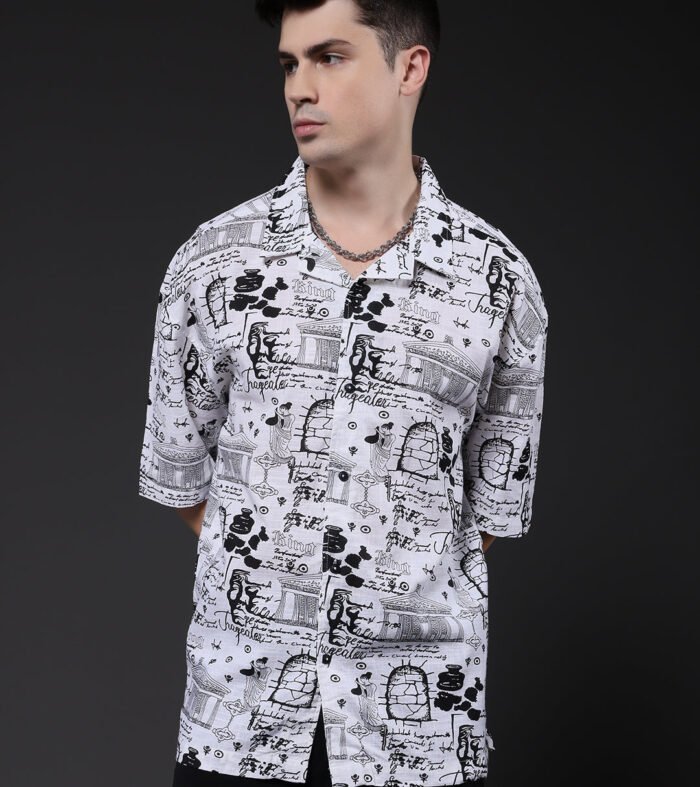 Mens Half Sleeve Casual Shirt  – White