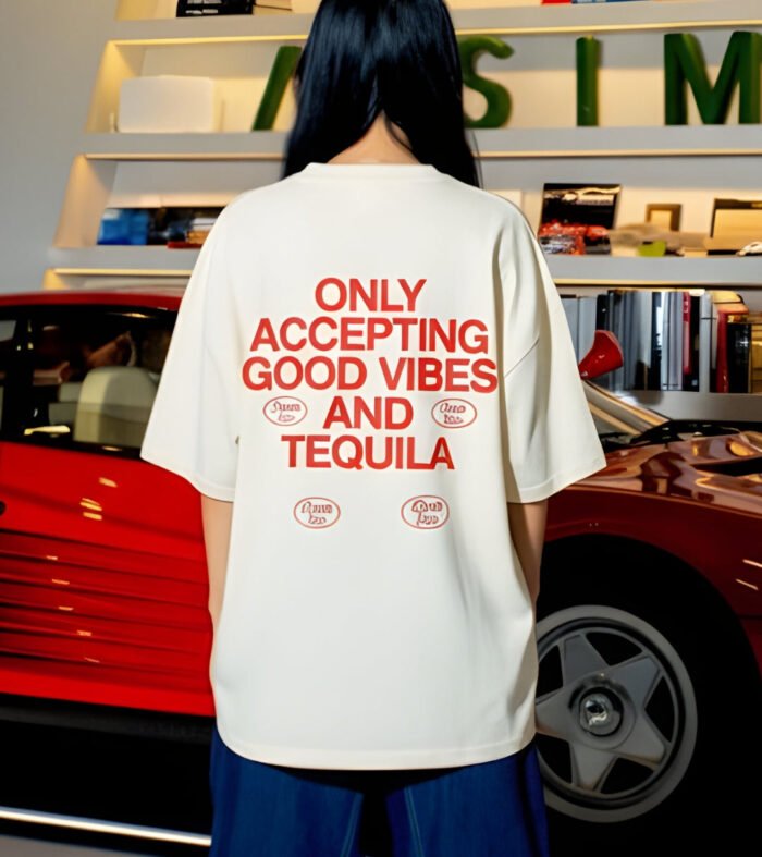 GOOD VIBES Women Oversized Terry Graphic T-Shirt