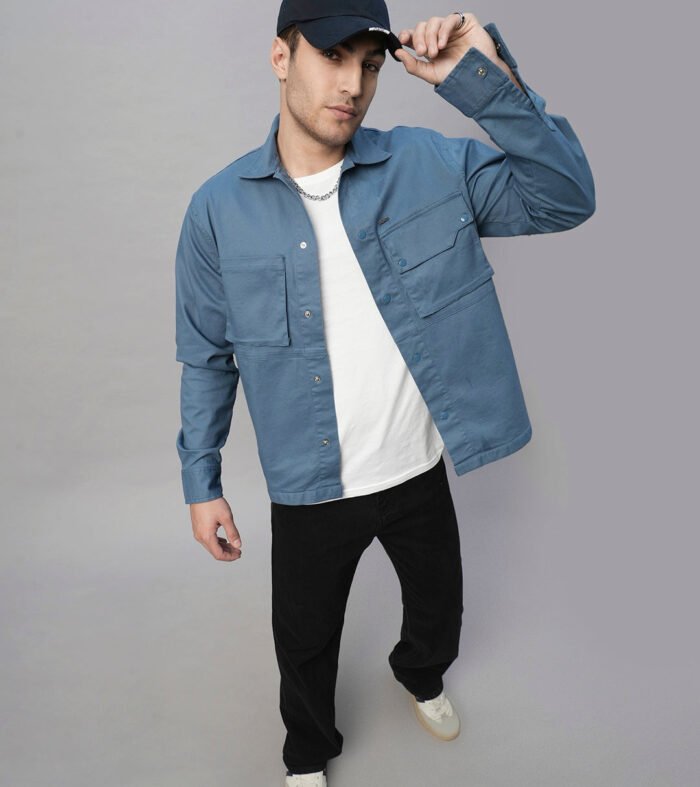 Solid Men Shacket - Denim Blue