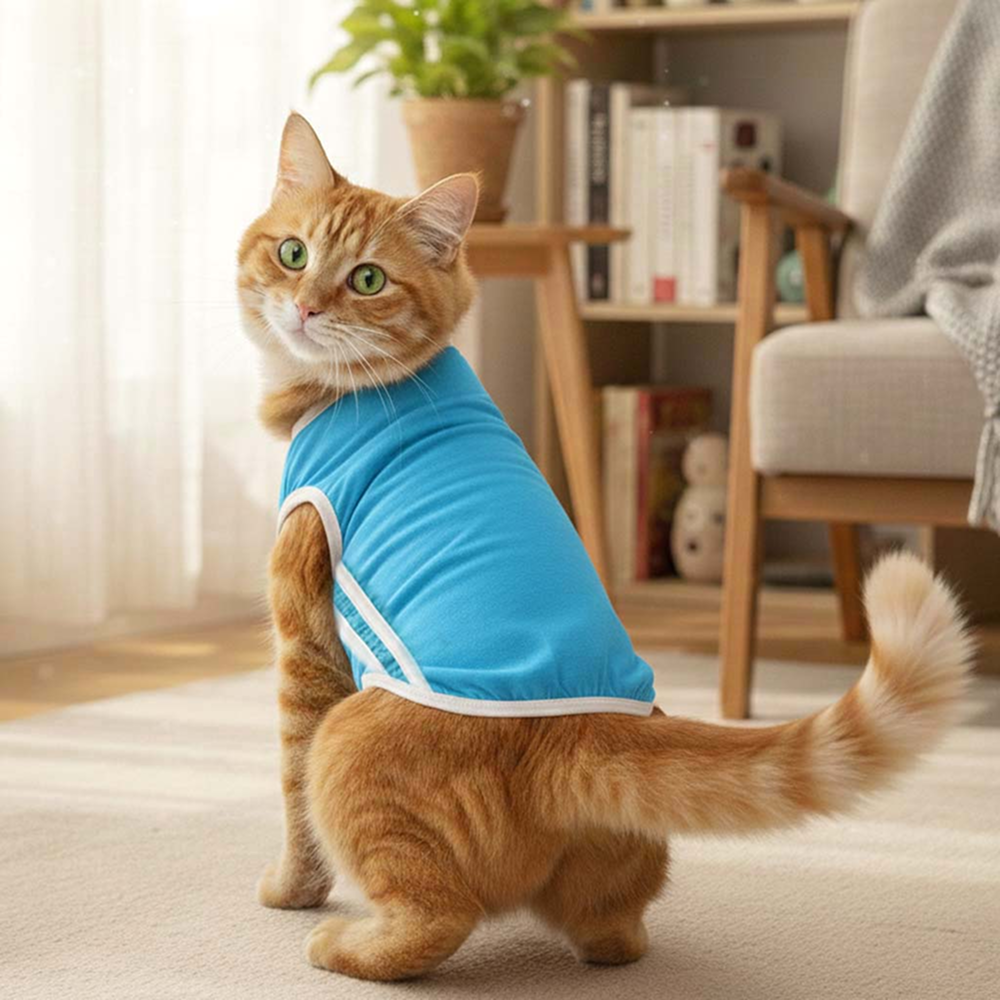 Pets Way Dive In Stripes Tshirt for Cat (Ocean)