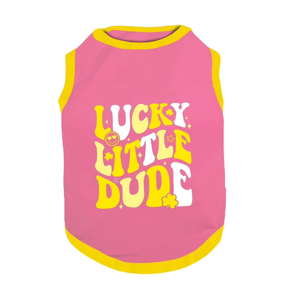 PawsIndia Lucky Little Dude Printed with Ribbed Sleeves TShirt for Cats (Pink)