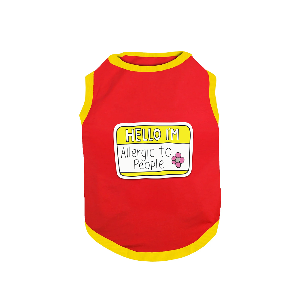 PawsIndia Hello I'm Allergic to People Printed with Ribbed Sleeves TShirt for Cats (Red)