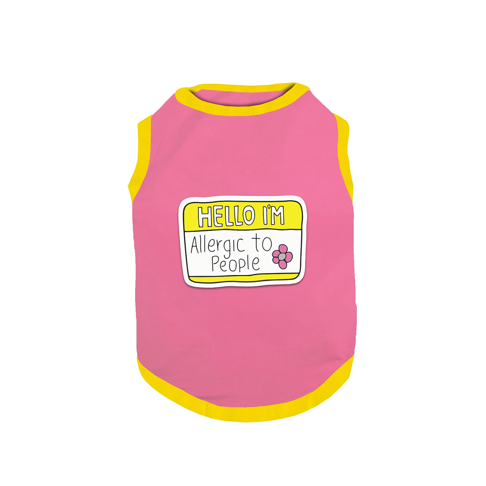 PawsIndia Hello I'm Allergic to People Printed with Ribbed Sleeves TShirt for Cats (Pink)