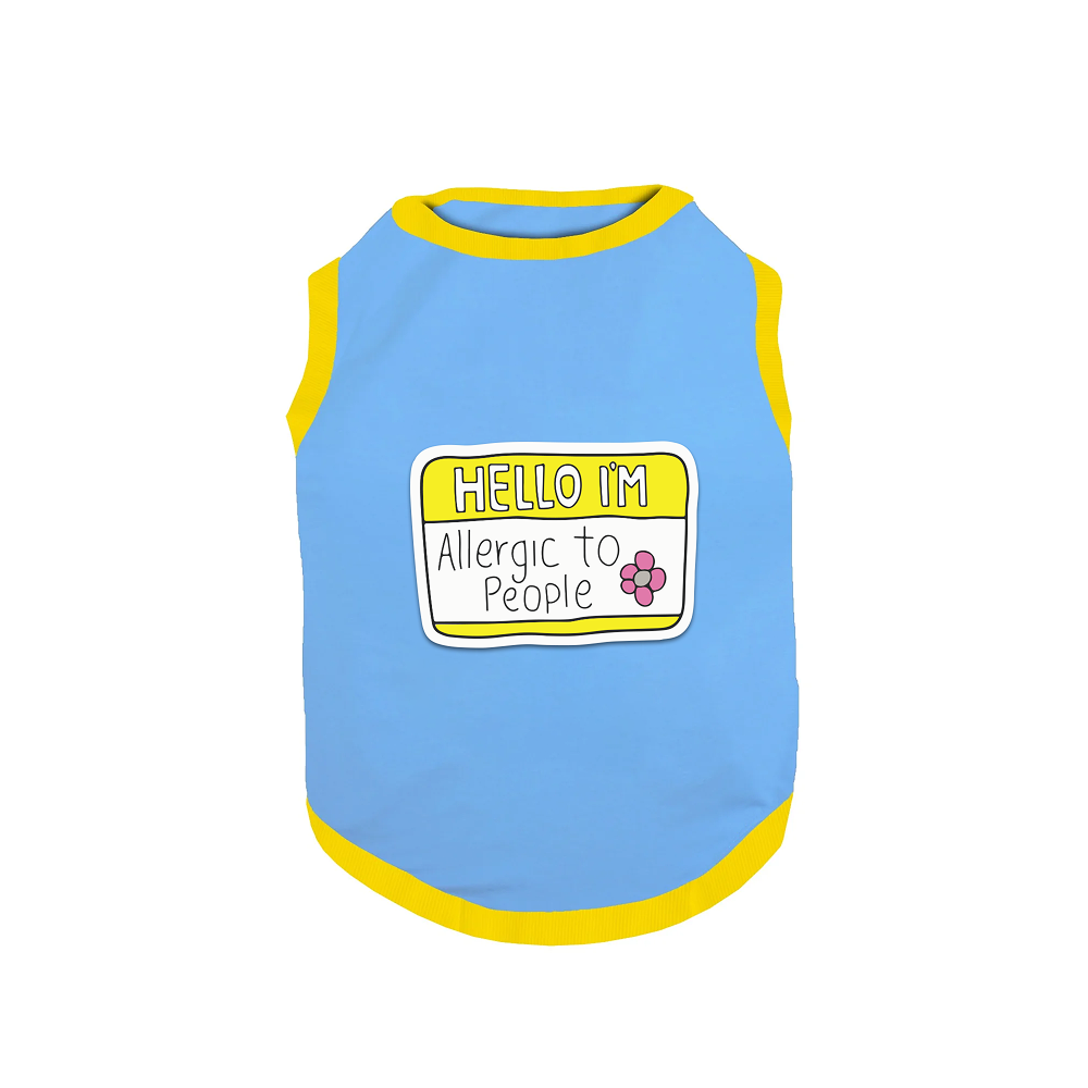 PawsIndia Hello I'm Allergic to People Printed with Ribbed Sleeves TShirt for Cats (Blue)