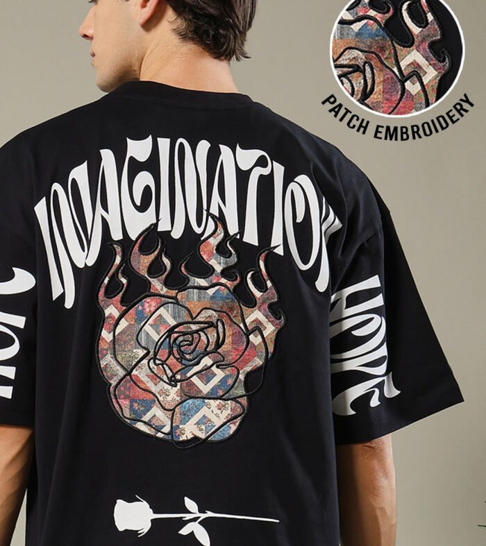 Imagination Embroidered Printed Men Oversized T-shirt