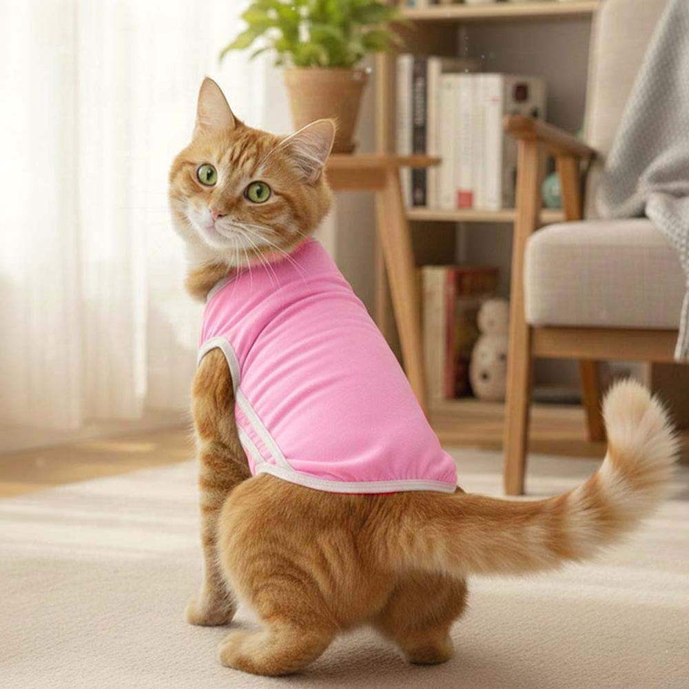 Pets Way Dive In Stripes Tshirt for Cat (Blush)