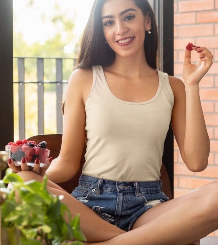 Solid Women Tank Top - Beige