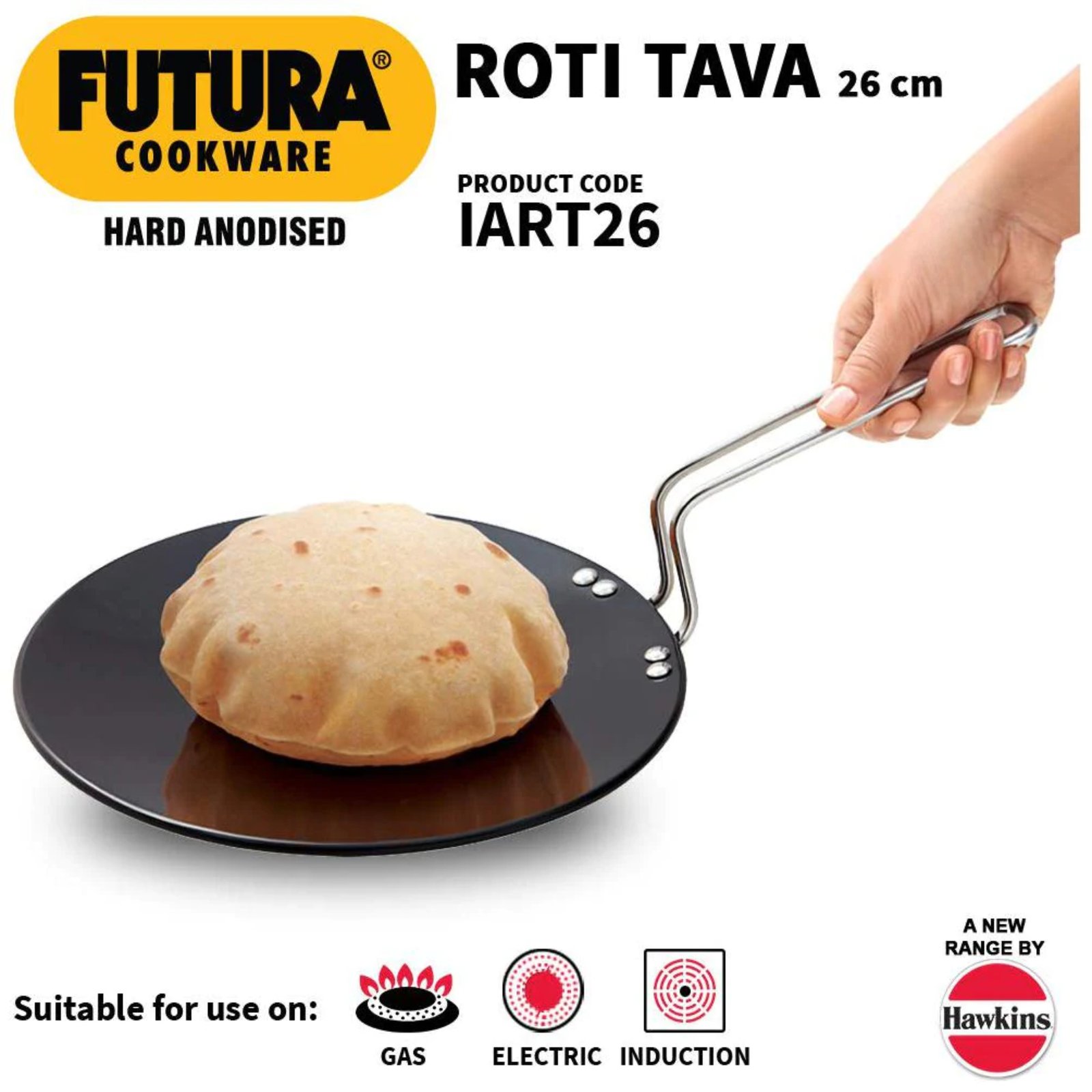 Hawkins Futura 26 CM 4.88 MM Hard Anodised Roti Tawa Induction Base IART 26