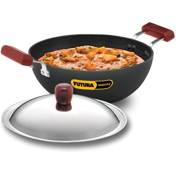 Futura Nonstick Induction Flat Bottom Kadhai (Deep-Fry Pan) with Stainless Steel Lid, 3.5 Litre (INK35S)