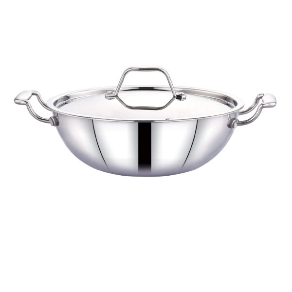 MAXIMA 24 cm 2.5 litre tri-ply stainless steel kadhai with steel lid ( 5 year guarntee)