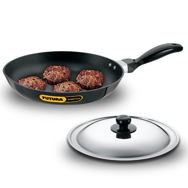 Hawkins Futura Nonstick Frying Pan with Stainless Steel Lid, Capacity 1.5 Litre, Diameter 26 cm, Thickness 3.25 mm, Black (NF26S)