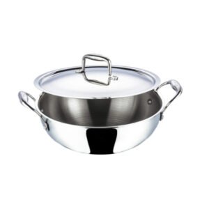 Vinod Platinum 3.3 litre SAS Tri-Ply Extra Deep Kadhai with steel lid induction base 24 cm