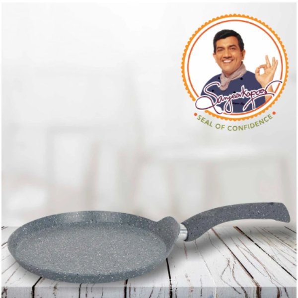 Wonderchef 24 cm Granite Non-Stick Dosa Tawa, Induction Bottom, Soft-Touch Handles, Virgin Grade Aluminium, PFOA/Heavy Metals Free,3.5mm, 2 Years guarntee, Grey