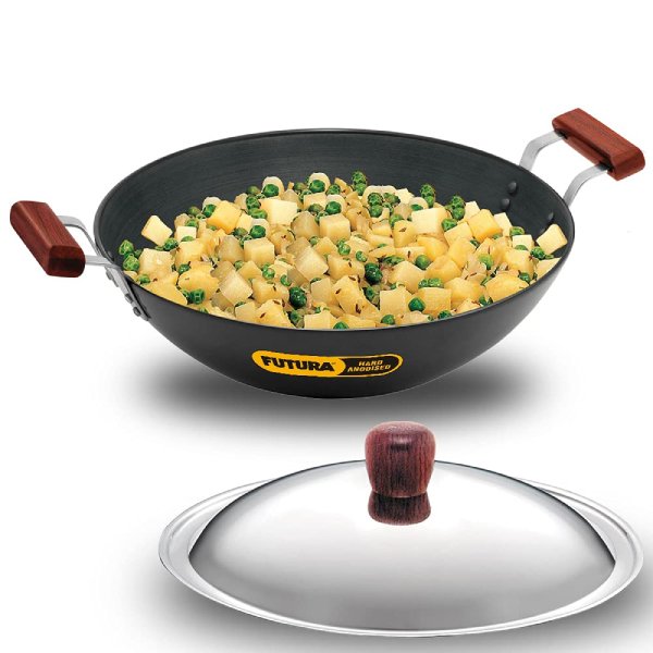 Hawkins Futura 5.0 Litre Hard Anodised Kadhai Flat Bottom With Lid 33 CM 4.06 MM AD50S
