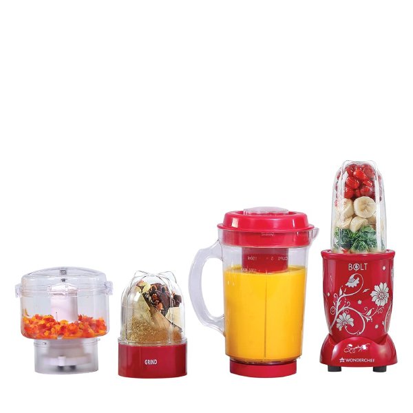 Wonderchef Nutri-Blend BOLT-600W CKM Mixer with Chopper, Stronger & Swifter with Sipper Lid, 22000RPM, 4 Unbreakable Jars, Sharper Steel Blades,2 year warrenty, powerful motor