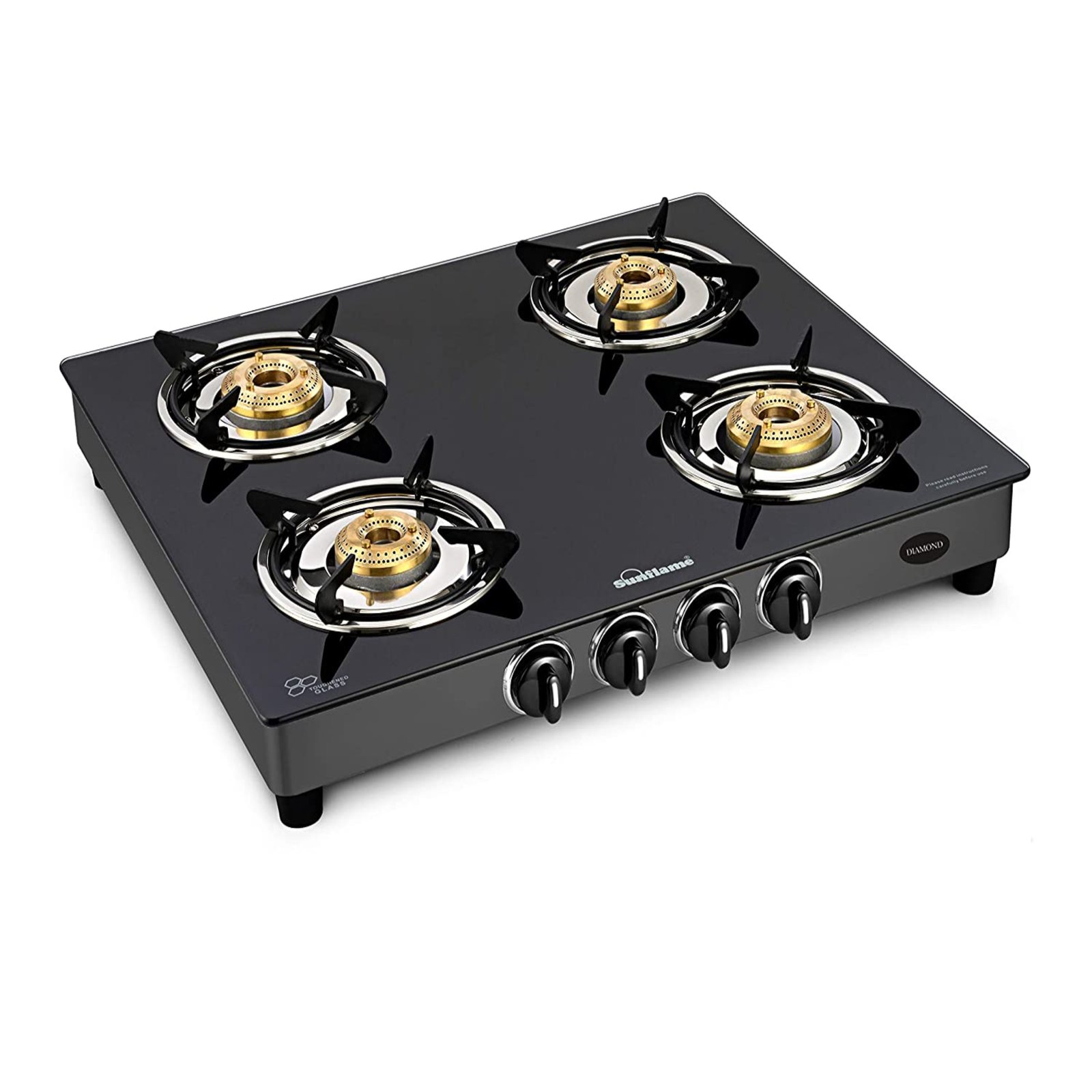 SUNFLAME Glass Top 4 Burner Gas Stove (Black), Stainless Steel 2 year warrenty