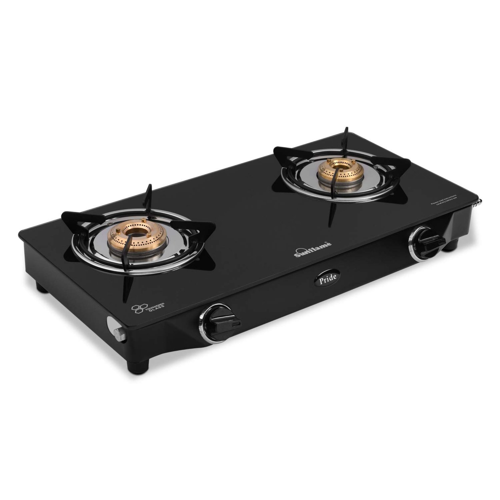 Sunflame Crown Glass Top 2 Brass Burner Gas Stove (Manual Ignition, Black) 2 year warrenty