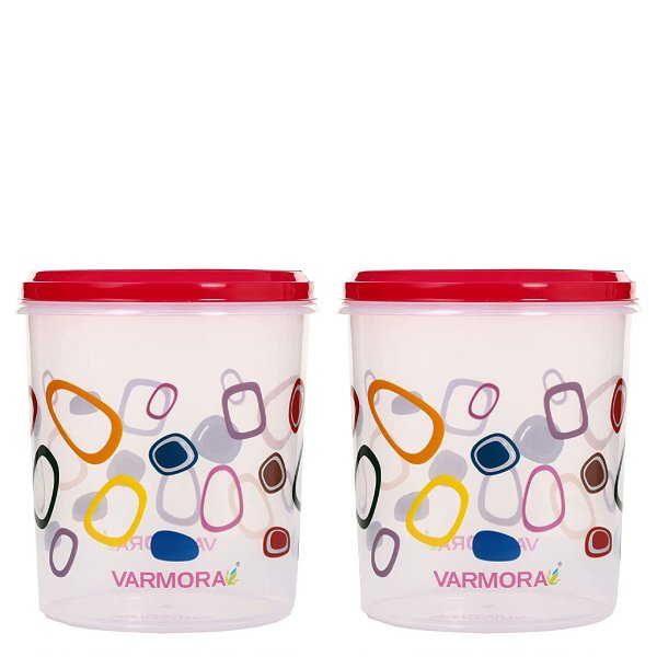 Varmora Round Plastic Glory Container 15 Litre Printed Raspberry Pink/blue (Pack of 4)