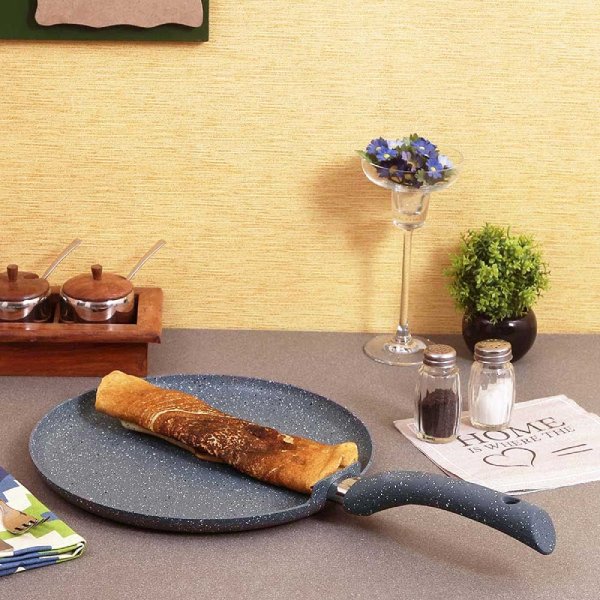 Wonderchef 30 cm Granite Non-Stick Dosa Tawa, Induction Bottom, Soft-Touch Handles, Virgin Grade Aluminium, PFOA/Heavy Metals Free,3.5mm 2 Years Warranty, Grey colour