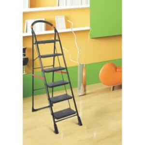 Trendy Cameo 6 Step Heavy MS Coated Ladder with Wide Steps , Anti Skid Shoes Black Ladder, 1 Year Guarntee