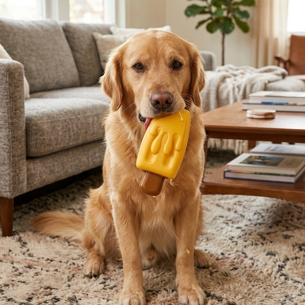 Skatrs Latex Squeaky Mango Ice cream Toy for Dogs - Image 2