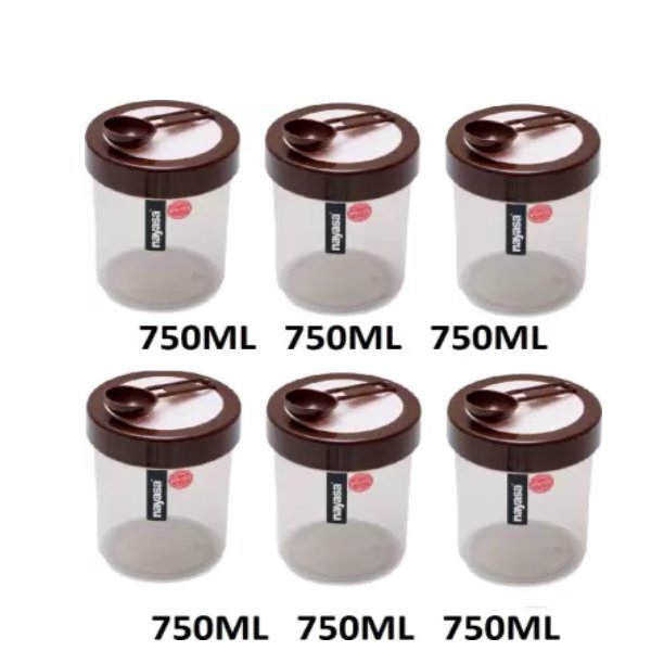NAYASA – 750 ml, 750 ml, 750 ml, 750 ml, 750 ml, 750 ml Plastic Grocery Container  (Pack of 6, Brown) GRAY/BROWN