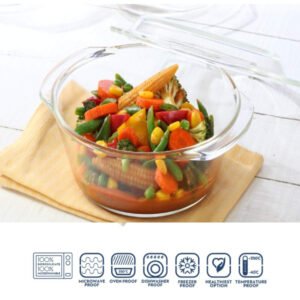 Borosil Glass Deep Round Casserole Oven And Microwave Safe Serving Bowl with Glass Lid (Transparent,