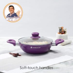 Wonderchef ,1.4 litre , Royal Velvet Non-Stick Wok with Lid, Induction Bottom, Soft-Touch Handle, Virgin Grade Aluminium, PFOA/Heavy Metals Free, 3 mm, 20cm, 2 year warrenty