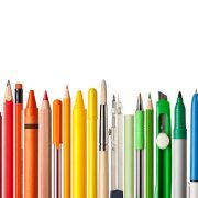 "School supplies. Pencils, ballpoint pens, brush, colored pencils, cutter, highlighter, compass, chalk, pastel crayon. Photography in high resolution.Similar pictures from my portfolio:"